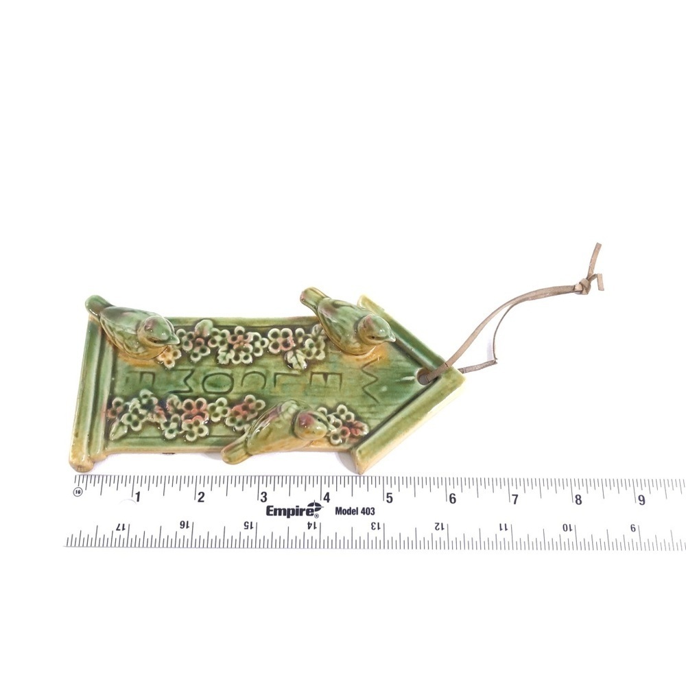 Welcome Hanging Green Ceramic Birdhouse Ornamnet Decor 3D Birds - Picture 5 of 6